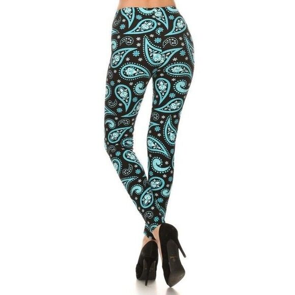 Plus Size Womens Paisley Print, High Waisted Leggings In A Fitted Style With And - Picture 3 of 7